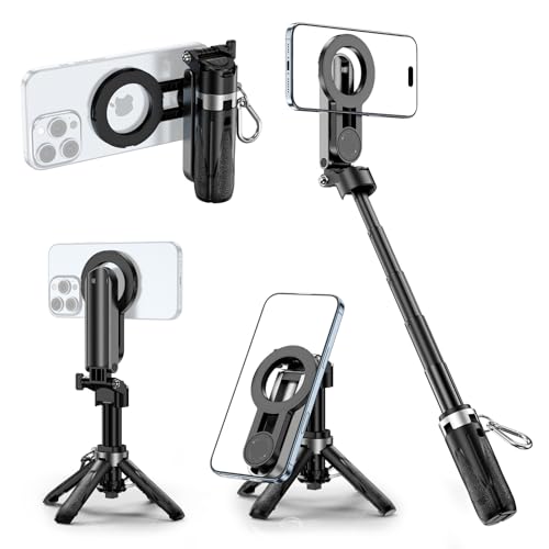 CloudValley Magnetisches Mini-Selfie-Stativ mit 2 Fülllichtern, 3-in-1-Taschen-Telefonstativ mit 360° Drehung, abnehmbare Bluetooth-Fernbedienung, Klappgriff für iP von CloudValley