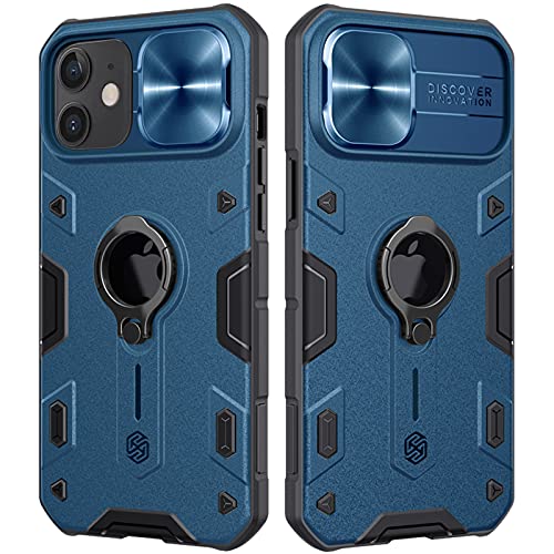CloudValley Schutzhülle für iPhone 12/12 Pro mit Kameraabdeckung & Ständer, Slide Lens Schutz + 360° drehbarer Ringständer, stoßfest, stoßfest, Schutzumper, 6,1 Zoll Blau Armor Style von CloudValley