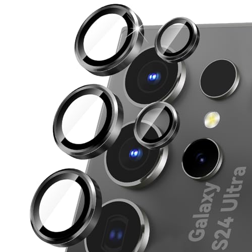 CloudValley Kameraschutz für Samsung Galaxy S24 Ultra Zubehör, individuelle Gehärtetes Glas mit Aluminiumkante, [Anti-Kratzer Anti-Staub] 9H Härte HD Kamera Schutzfolie, Schwarz von CloudValley