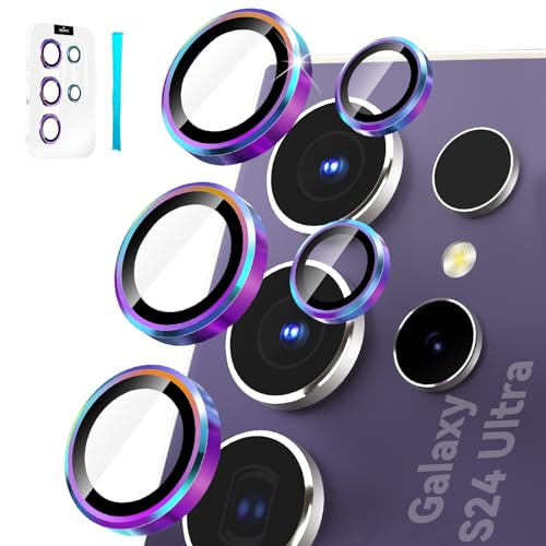 CloudValley for Samsung Galaxy S24 Ultra Camera Lens Protector, 9H Tempered Glass & Ultra-Thin Aluminum Alloy Individual Lens Screen Protective Cover for S24 Ultra 5G 2024, Colorful von CloudValley