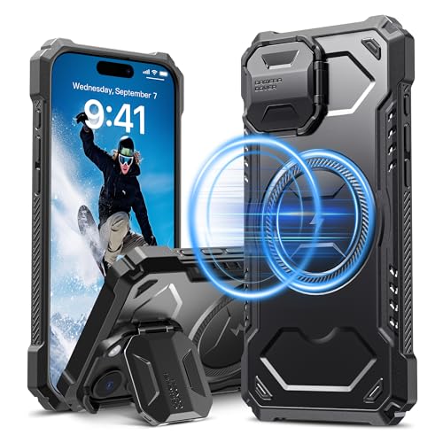 CloudValley für iPhone 16 Pro Max Magnetic Case mit Kameraabdeckung Kickstand, [Kompatibel mit MagSafe] Heavy Duty, Military Drop Protection Shockproof Protective Case 2024 6,9 Zoll,Schwarz von CloudValley