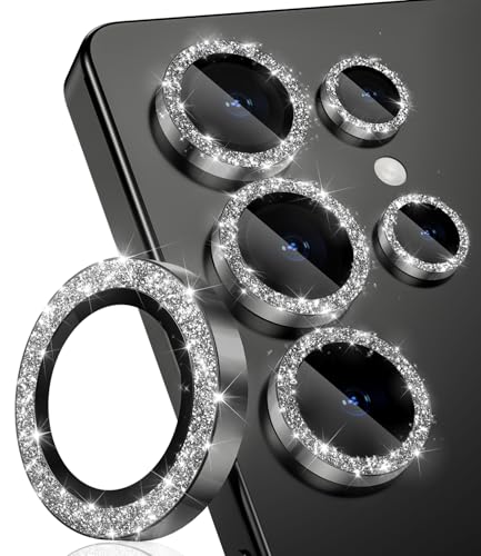 CloudValley für Samsung Galaxy S25 Ultra Kameraschutz, HD-Klar, Kratzfest, Ultra-Dünnes Individuelle Gehärtetes Glas Zubehör mit Aluminiumrand,Glitzer Titanschwarz von CloudValley