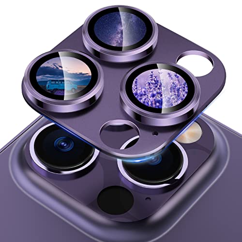 CloudValley für iPhone 14 Pro/iPhone 14 Pro Max Kamera Schutz, Kameraschutz Glas HD Klar Camera Protector [Alles in Einem], 9H Härte Aluminium Kamera Schutzfolie Linse Blasenfrei- Lila von CloudValley
