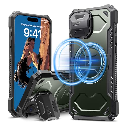 CloudValley für iPhone 16 Pro Max Magnetic Case mit Kameraabdeckung Kickstand, [Kompatibel mit MagSafe] Heavy Duty, Military Drop Protection Shockproof Protective Case 2024 6,9 Zoll,Grün von CloudValley