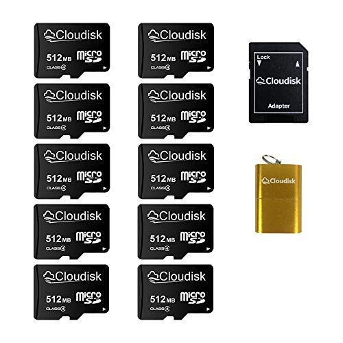 Clodisk Micro SD-Karte mit Kleiner Kapazität, 10 Stück, 512 MB (Nicht GB) mit MicroSD-Adapter, Kartenleser, Speicherkarte für kleine Daten, Dateien, Werbung oder Promotion (zu klein für Videos) von Cloudisk