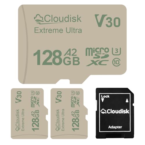 Cloudisk 128GB Micro SD Card Pack von 3 U3 V30 Extreme Ultra C10 A2 MicroSDXC UHS-I für Kamera, DVR, Tablet PC und Handy Cloudisk 128GB Micro SD Card Pack von 3 U3 V30 Extreme Ultra C10 A2 MicroSDXC UHS-I für Kamera, DVR, Tablet PC und Handy von Cloudisk