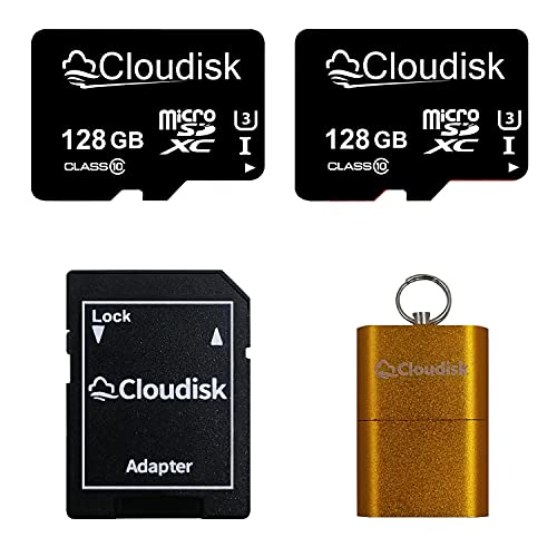 Cloudisk 2Pack 128GB MicroSD Karte Micro SDXC Speicherkarte mit Full Size Adapter und Kartenleser, UHS-I, U3, Class10, Bulk Sale von Cloudisk