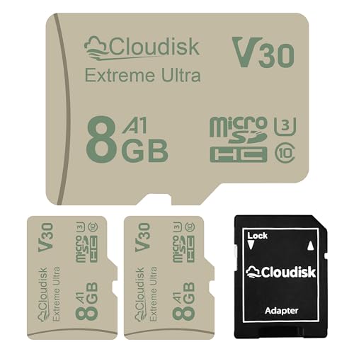 Cloudisk 3-Pack Micro SD Karte 8GB U3 V30 Extreme Ultra MicroSDHC C10 A1 UHS-I für Kamera, DVR, Tablet PC und Handy (8GB, 3 Stück) von Cloudisk