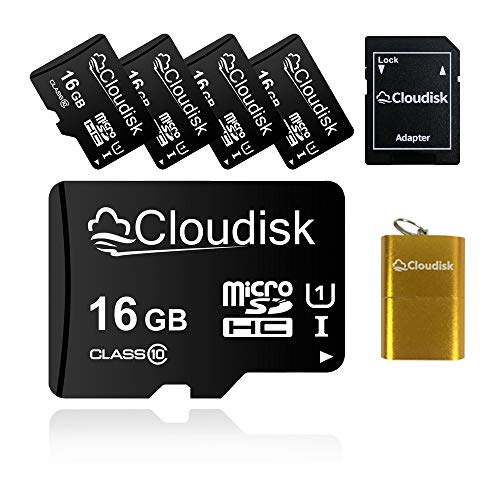 Cloudisk 5Pack 16GB Micro SD Karte 16 GB MicroSD Speicherkarte Class10 mit SDAdapter-Kartenleser, Bulk Sale 5pcs von Cloudisk