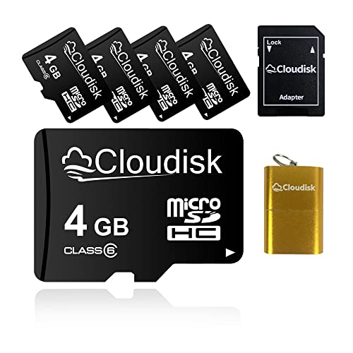 Cloudisk 5Pack 4GB Micro SD Karte 4 GB MicroSD Speicherkarte Class6 mit Kartenleser und SD Adapter, Bulk Sale von Cloudisk