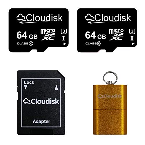 Cloudisk 64GB Micro SD Karte 2-Pack, microSDXC UHS-I Flash Speicherkarte mit Adapter, Kartenleser, C10, U3, Full HD, 4K UHD, High Speed TF Karte von Cloudisk