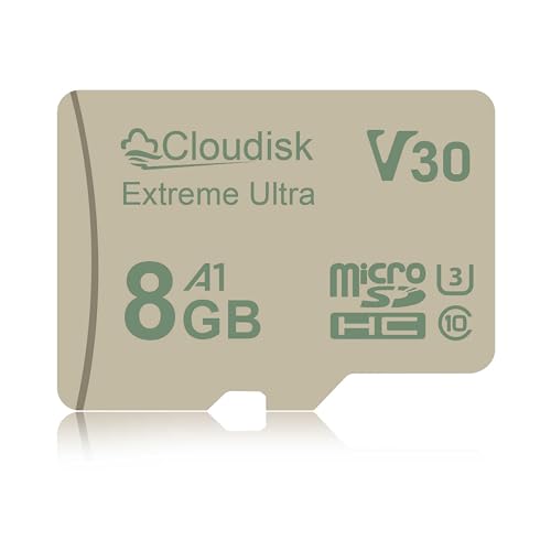 Cloudisk Micro SD Karte 8GB U3 V30 Extreme Ultra MicroSDHC C10 A1 UHS-I für Kamera, DVR, Tablet PC und Handy (8GB, 1 Stück) von Cloudisk