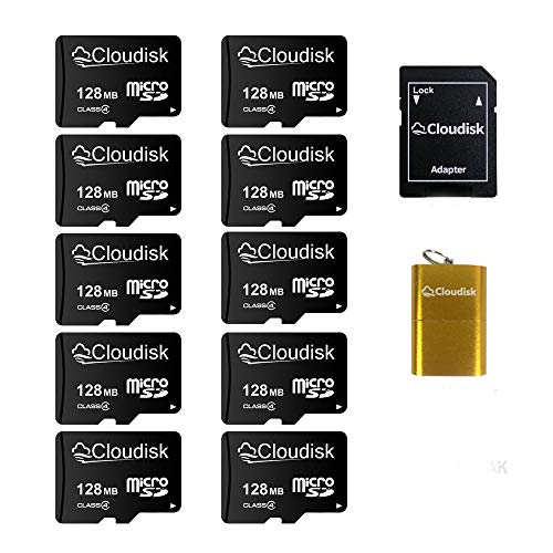 Cloudisk Micro SD-Karte mit Kleiner Kapazität, 10 Stück, 128 MB (Nicht GB) mit MicroSD-Adapter, Kartenleser, Speicherkarte für kleine Daten, Dateien, Werbung oder Promotion (zu klein für alle Videos) von Cloudisk