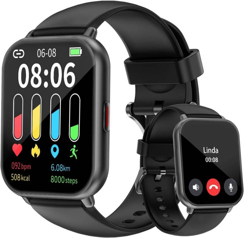 Cloudpoem HD-Touch Screen, Telefonfunktion, Fitness Tracker Smartwatch (1,85 Zoll, Android/iOS), mit SpO2, Puls Schlafmonitor Schrittzähler 100+ Trainingsmodi von Cloudpoem