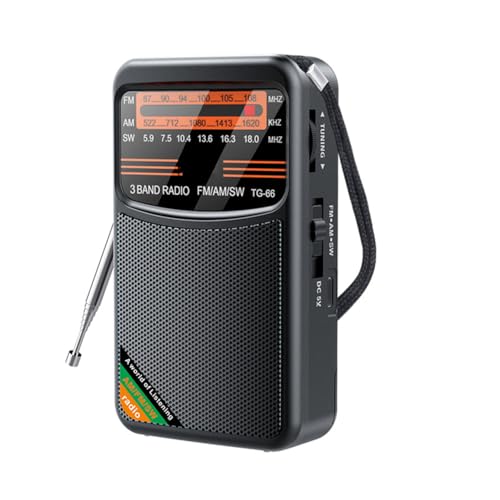 Cloudpower Handfunkgerät, tragbares AM-FM-SW-Band-Radio 1000 mAh, batteriebetrieben, Mini-Radio digitales Tuning-Stereo, persönliches Radio mit 3-W-Lautsprecher, Typ-C-Aufladung (schwarz) von Cloudpower