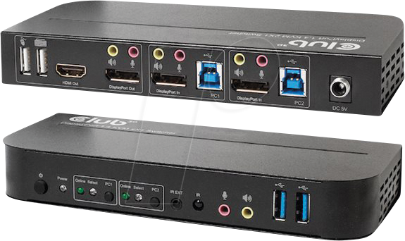 C3D CSV-7210 - 2-Port KVM Switch, HDMI, DisplayPort, USB, Audio von Club 3D