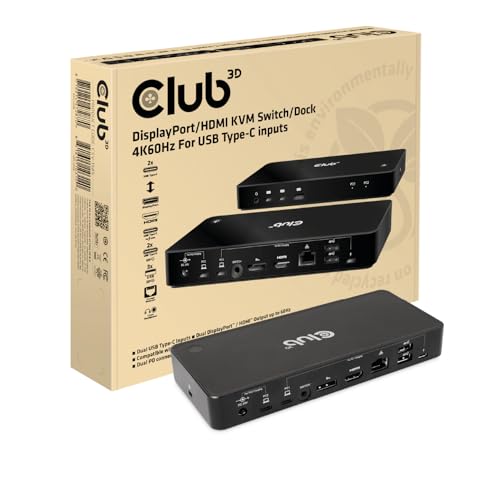 Club 3D KVM Switch/Dock DisplayPort/HDMI 4K60Hz für 2 USB Typ-C Eingänge Club 3D KVM Switch/Dock DisplayPort/HDMI 4K60Hz für 2 USB Typ-C Eingänge von Club 3D