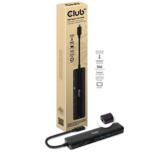 Club 3D USB Typ C 7-in-1 Hub auf HDMI 4K60Hz /SD-TF Kartenslot 2X USB Typ A/USB Typ C PD / RJ45, CSV-1592 von Club 3D