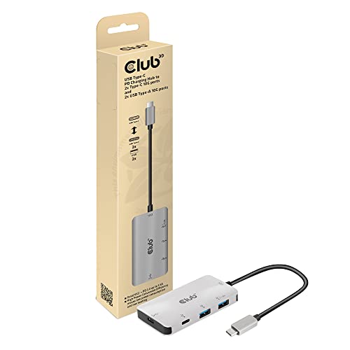 Club 3D USB-Typ-C PD Lade-Hub auf 2x Typ-C 10G Ports und 2x USB-Typ-A 10G Ports von Club 3D