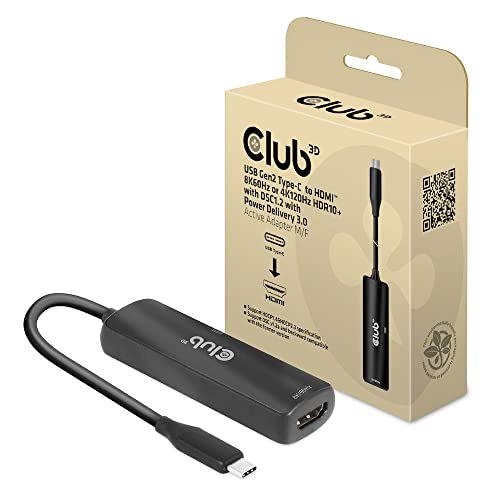 Club3D CAC-1588 USB Gen2 Typ-C zu HDMI™ 8K60Hz oder 4K120Hz HDR10, DSC1.2, Power Delivery 3.0 Activ Adapter St./B. von Club 3D