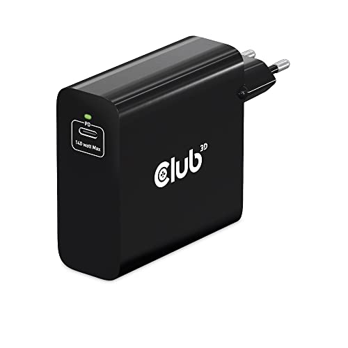 Club3D CAC-1914 Ladegerät 140 Watt GaN-Technologie, Einzelanschluss USB Typ-C, Power Delivery (PD) 3.1 Unterstützung von Club 3D