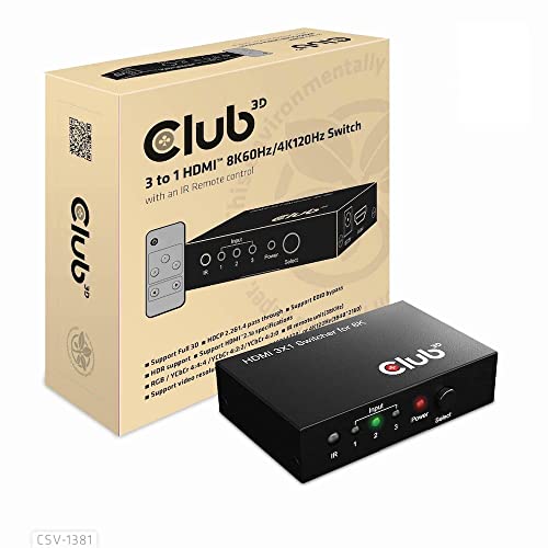 Club3D CSV-1381 HDMI™ 3 auf 1 Umschalter 8K60Hz/4K120Hz Umschalter von Club 3D