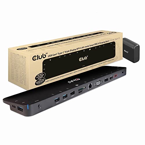 Club3D CSV-1565 Dockingstation USB Gen1 Typ-C Dreifach-Display DP1.4 Alt-Modus Smart PD3.0 mit 100-Watt-Netzteil von Club 3D