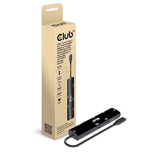 Club3D CSV-1599 USB4™ Gen3x2 Typ-C, 6-in-1 Hub mit HDMI™ 8K60Hz oder 4K120Hz, 2xUSB Typ-A(10G), Ethernet RJ45(2.5G) und 2xUSB Typ-C, 1x Data(10G) und 1xPD3.0 Laden 100 Watt von Club 3D