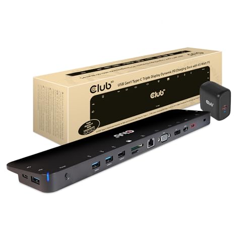 Club3D USB Gen1 Typ-C Triple Display Dynamic PD Charging Dock mit 65 Watt Ladegerät von Club 3D