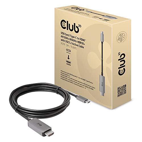 Club3D USB Gen2 Type-C auf HDMI™ 4K120Hz/8K60Hz HDR10, DSC1.2 Aktives Kabel St./St. 3m von Club 3D