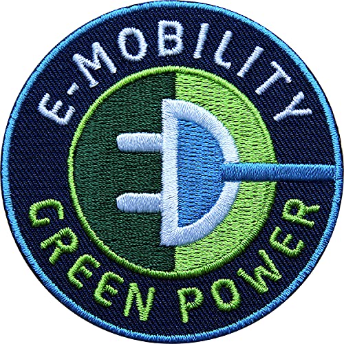 2 x E-Mobilität Patch gestickt 65 mm, Aufnäher Aufbügler, Bügelflicken/Green Power e-mobility e-mobilität elektromobilität e-Auto e-Bike e-Roller Verkehr/Erneuerbare Energie von Club of Heroes