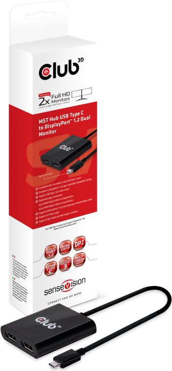 CLUB3D MST Hub USB3.1 (Gen1) Type C to DisplayPort 1.2 Dual Monitor - DisplayPort - USB 3.1 Type C - Gold - 1920 x 1080 (HD 1080) - 1920 x 1200 (WUXGA) - 2560 x 1440 - 2560 x 1600 (WQXGA) - 3840 x 2160 - Schwarz - Mac OS X 10.0 Cheetah - Mac OS X 10.1 Puma - Mac OS X 10.10 Yosemite - Mac OS X 10.11 El Capitan - Mac O (CSV-1545) von Club3D
