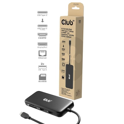 Club 3D 8-1 Tragbare USB Type-C® Dock 10 Gbit/s auf HDMI™ und DisplayPort™ 8K30Hz PD von Club3D