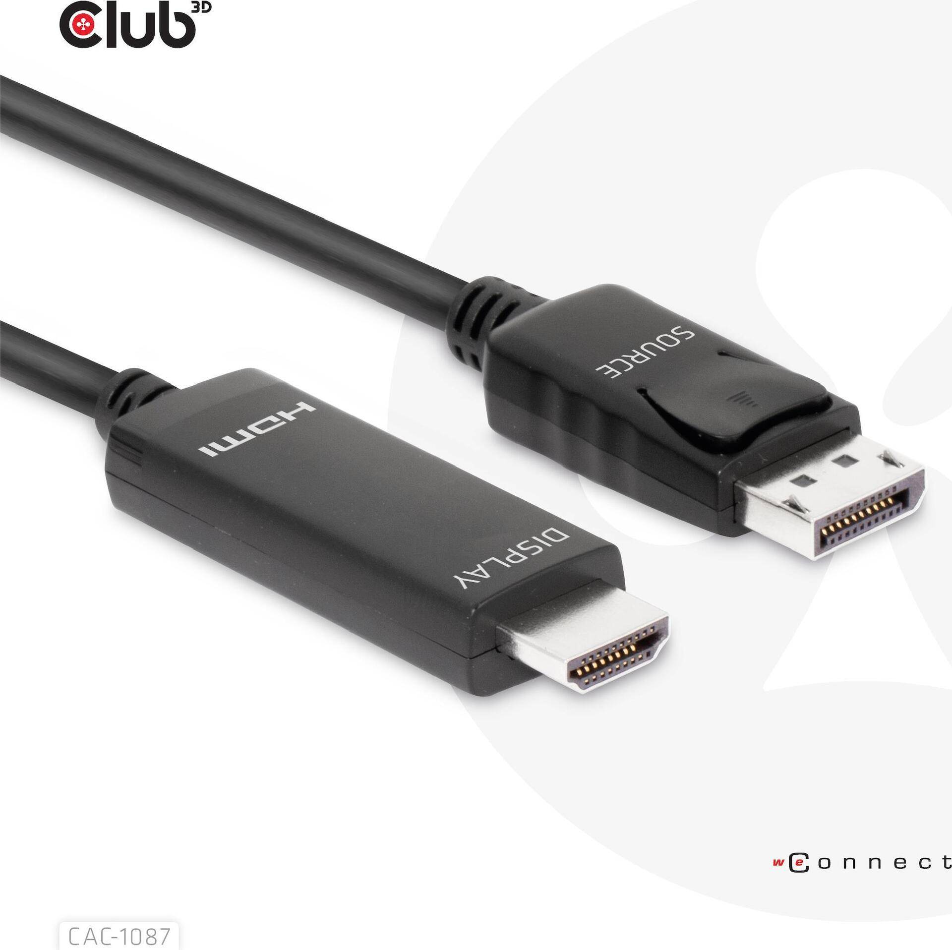 Club 3D - Adapterkabel - DisplayPort männlich zu HDMI männlich - 3,0m - Support von 4K 120 Hz, Support von 8K 60 Hz, support Dynamic HDR10 (CAC-1087) von Club3D