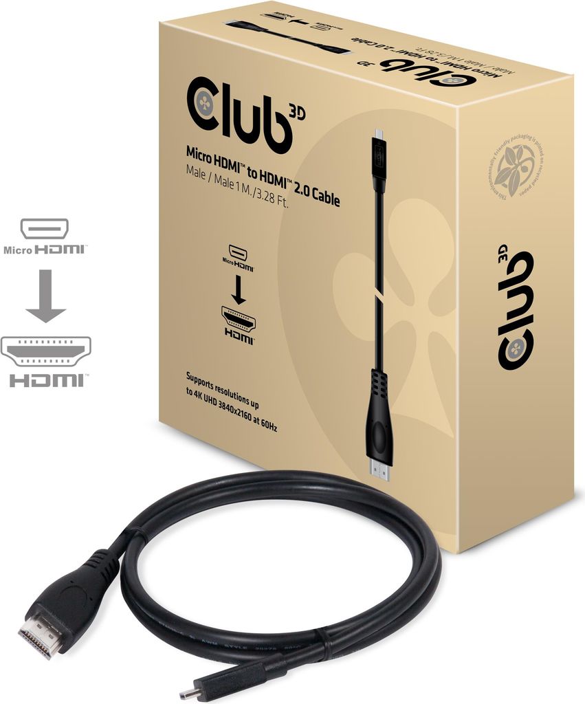Club 3D CAC-1351 - HDMI-Kabel - mikro HDMI (M) bis HDMI (M) - 1,0m - 4K Unterst�tzung (CAC-1351) von Club3D