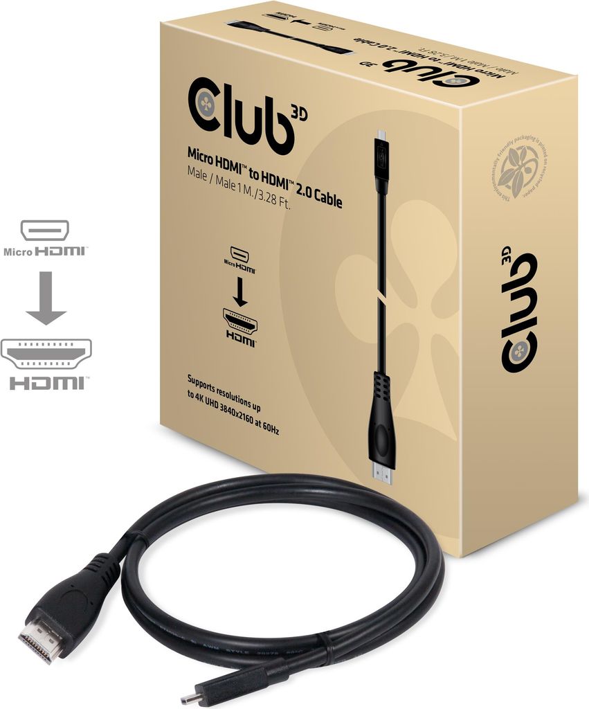 Club 3D CAC-1351 - HDMI-Kabel - mikro HDMI (M) bis HDMI (M) - 1,0m - 4K Unterstützung (CAC-1351) von Club3D