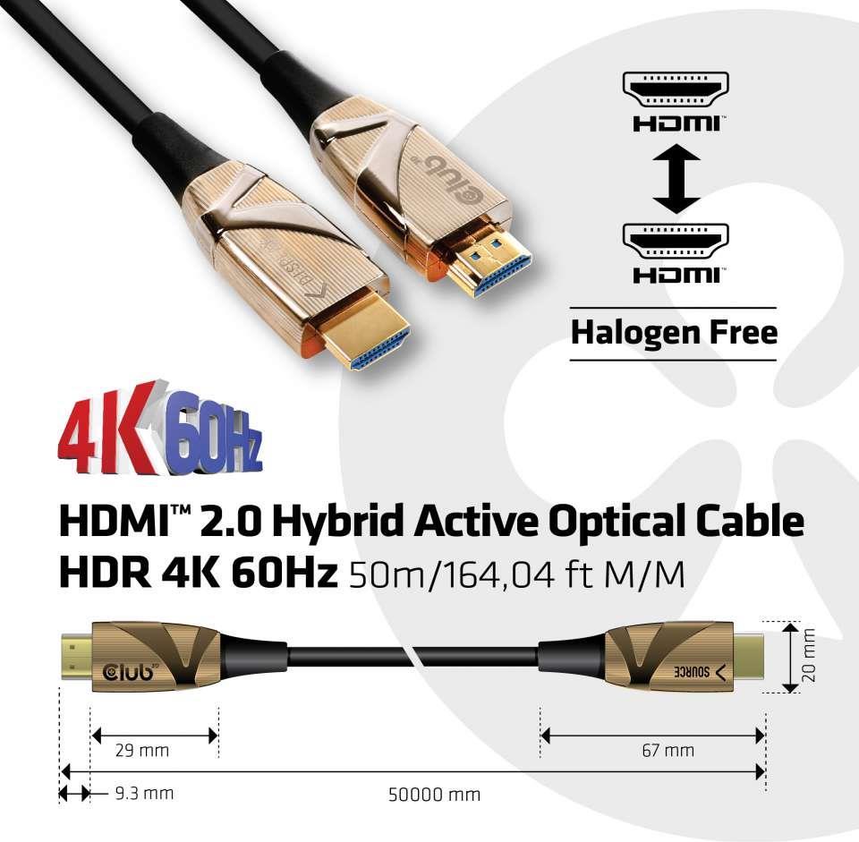 Club 3D CAC-1391 - HDMI-Kabel - HDMI (M) bis HDMI (M) - 50,0m - Hybrid Kupfer/Kohlefaser - halogenfrei, 4K Unterstützung, aktiv (CAC-1391) von Club3D