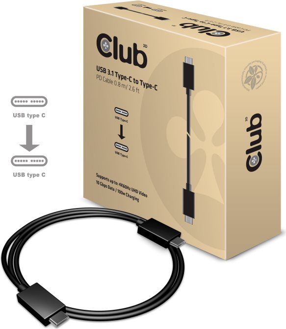 Club 3D CAC-1522 USB-Kabel USB Typ C (M) bis USB Typ C (M) 80 cm (USB 3.1 Gen2) umkehrbarer C-Stecker (CAC-1522) von Club3D