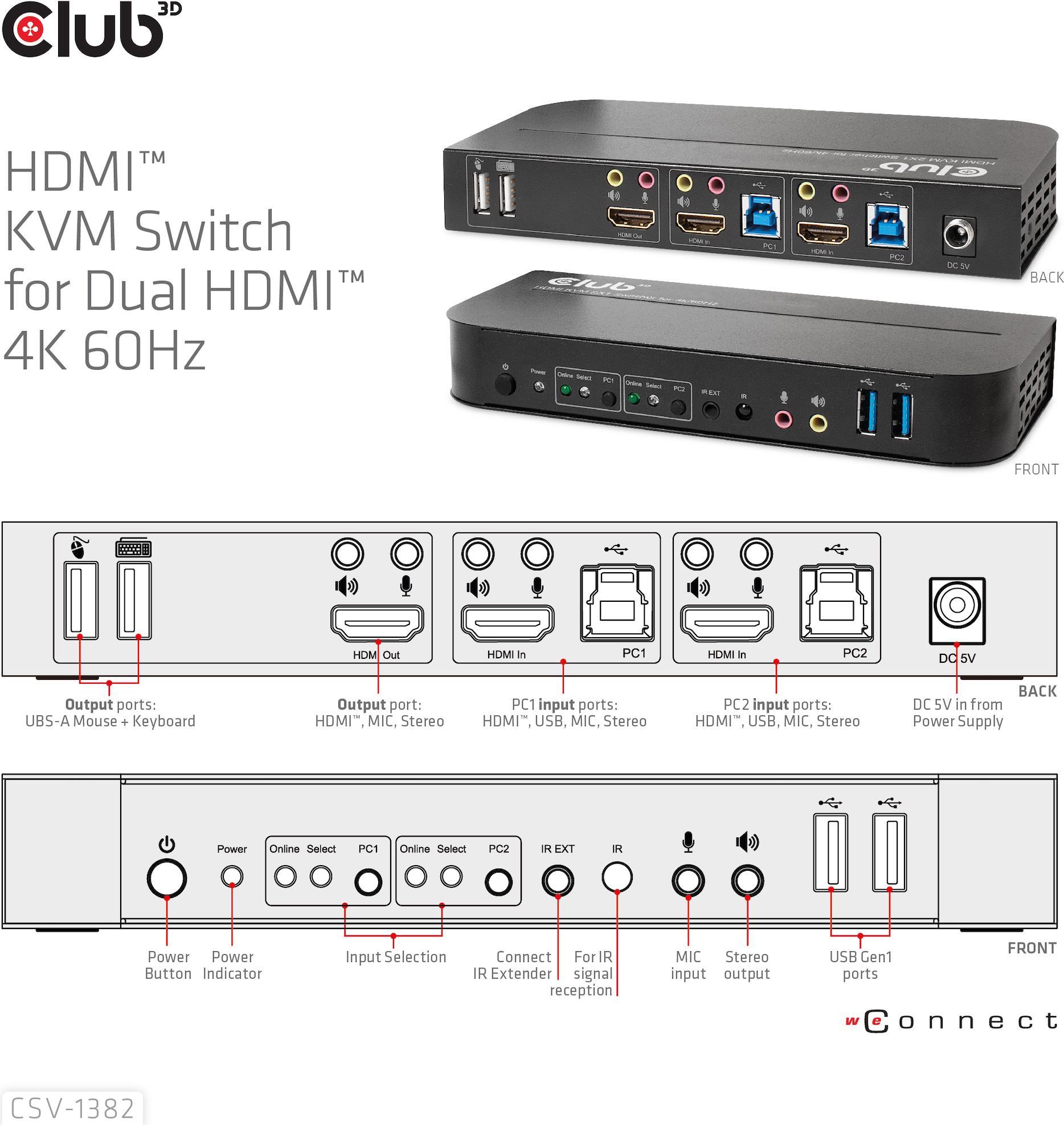 Club 3D CSV-1382 - KVM-/Audio-Switch - 2 x KVM/Audio - 1 lokaler Benutzer - Desktop - AC Club 3D CSV-1382 - KVM-/Audio-Switch - 2 x KVM/Audio - 1 lokaler Benutzer - Desktop - AC von Club3D