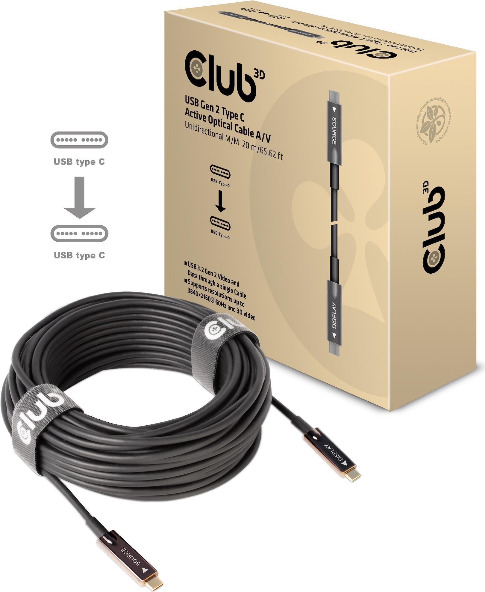 Club 3D Club3D USB 3.2 Typ C Anschlusskabel 20m aktiv optisch A/V retail (CAC-1589) von Club3D