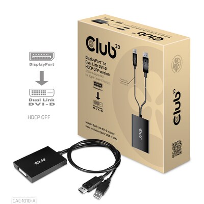 Club 3D DisplayPort Adapter zu DVI-D Dual Link HDCP off aktiv St./B. schwarz von Club3D