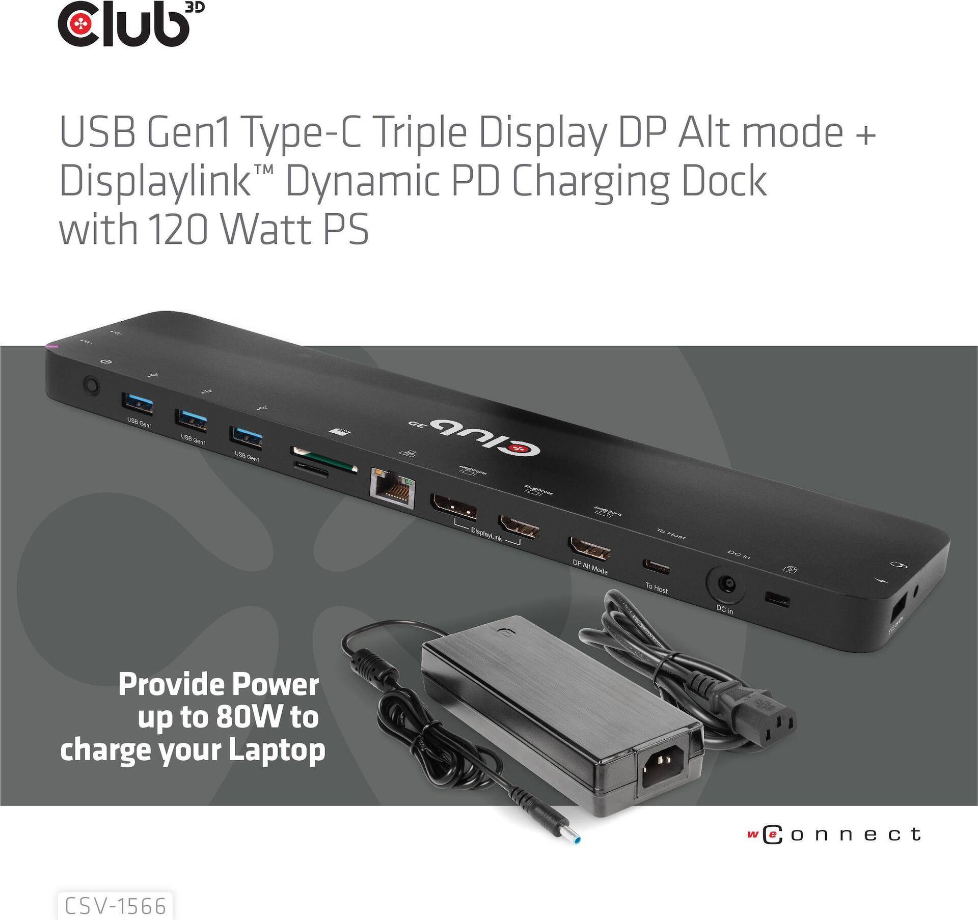 Club 3D - Dockingstation - USB-C - 2 x HDMI, DP - GigE - 120 Watt (CSV-1566) von Club3D