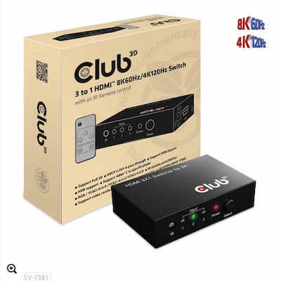 Club 3D HDMI 3 auf 1 Umschalter 8K60Hz/4K120Hz Umschalter von Club3D