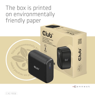 Club 3D Reise Ladegerät PPS 100W GAN, USB-IF TID-zertifiziert USB Typ-C PD 3.0 von Club3D