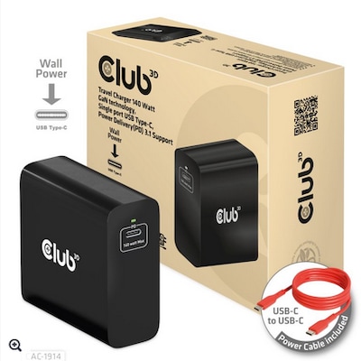 Club 3D Reise Ladegerät PPS 140W GAN, USB Typ-C Power Delivery (PD) 3.1 von Club3D