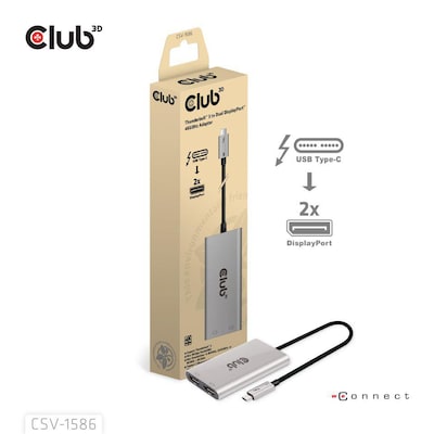Club 3D Thunderbolt 3 auf dual DisplayPort (4K60Hz) Adapter/ Video Splitter silber von Club3D