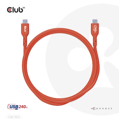 Club 3D USB 2.0 Typ-C Kabel Bidirektional USB-IF 480Mb PD 240W St./St. 3m orange von Club3D