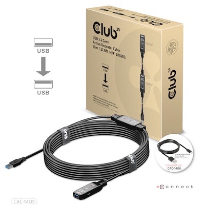 Club 3D USB 3.2 Gen1 aktives Kabel 10m St./B. 28AWG schwarz von Club3D