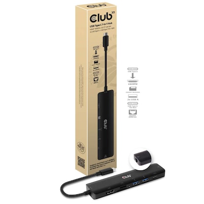 Club 3D USB-C 3.2 7in1 Hub HDMI 4K60HZ mit SD TF Card Slot + RJ45 von Club3D