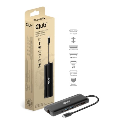 Club 3D USB Gen 1 Typ-C 8-in-1 MST Dual 4K 60Hz Display Travel Dock von Club3D